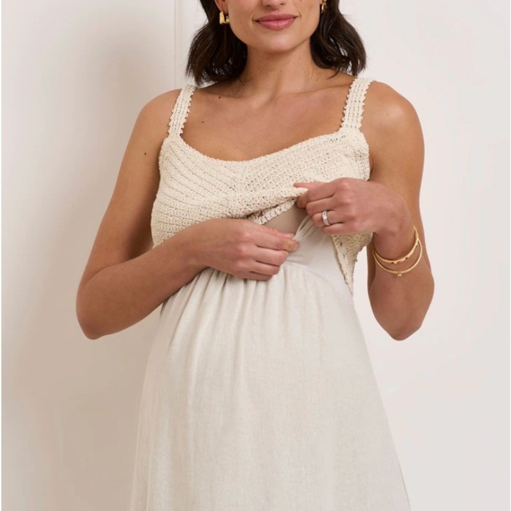 Seraphine Woven Dress with Crochet Ecru Beige US 2 Maternity Nursing NWT - Picture 2 of 10